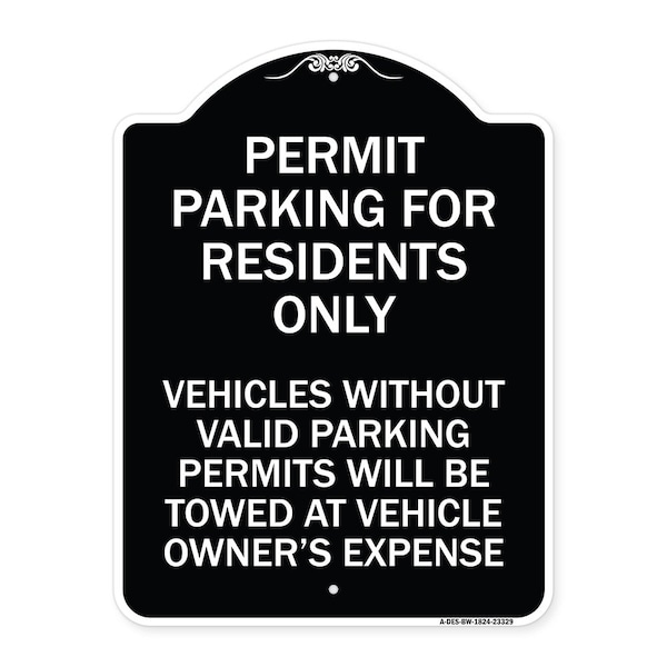 Permit Parking for Residents Vehicles w/o Valid Parking Permits Towe Alum, 24" x 18", BW-1824-23329